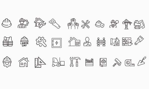 Labor Worker Icon Set &ndash; Construction Worker Silhouette Vector Collection on White Background
