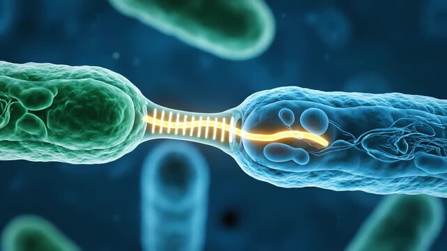 Microscopic view of two neurons communicating with an electrical impulse, symbolizing neural network and brain function