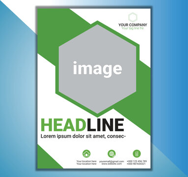 Vector brochure template with green and grey design elements