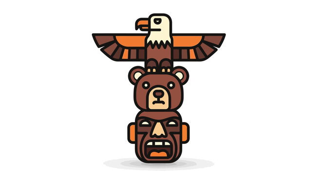 Totem pole with eagle bear mask.