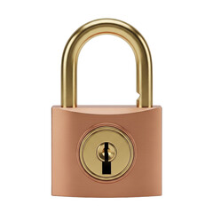 Naklejka premium Rose Gold Padlock with Brass Shackle and Keyhole on Transparent Background