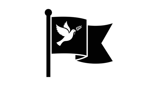 Black flag with white dove symbol.