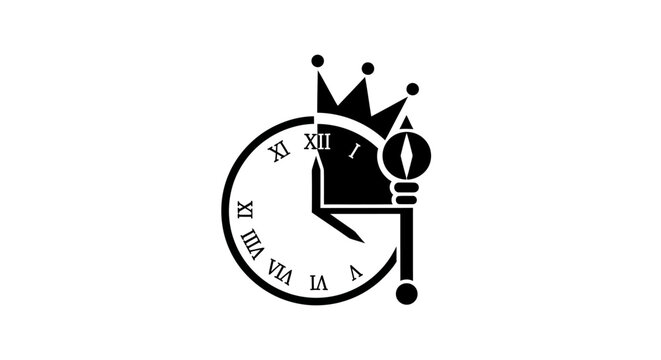 Clock with crown and key icon.