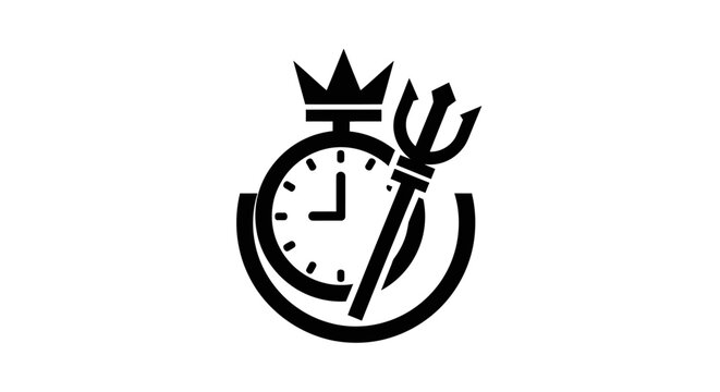 Clock with crown and trident symbol.