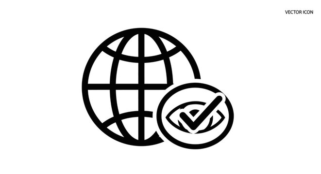 Globe with Checkmark Icon Symbol.