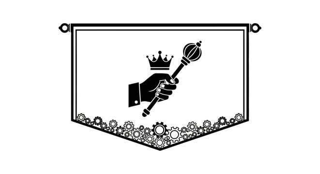 Hand holding scepter with crown.