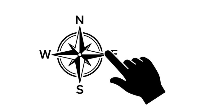 Hand pointing to compass direction.