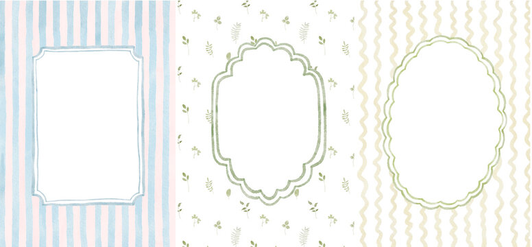 Easter spring whimsical hand-drawn greeting card set. PNG template frames for invitation, poster, cover, menu
