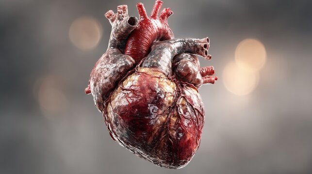 Detailed Human Heart Anatomy with Visible Veins and Arteries.