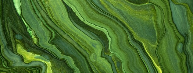 Dark green abstract fluid art background with emerald liquid marble texture effect in acrylic pour painting style © nikol85