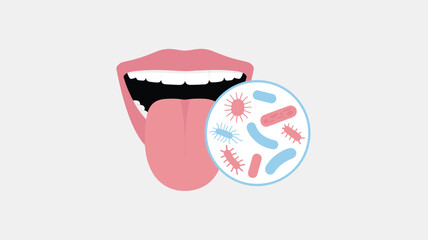 Obraz premium Open mouth with tongue and bacteria illustration showing oral hygiene and infection concept