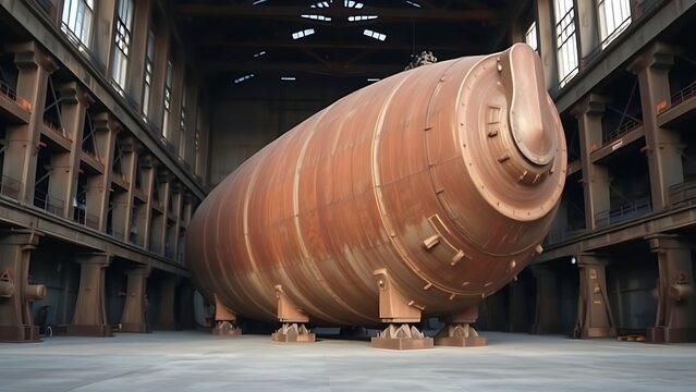 hydrologic. Massive steel caisson supported by jacks in an industrial dry dock setting. safety posters, maintenance manuals, designed for precision metalworking and fabrication facilities.