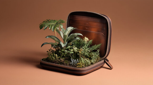 A creative miniature garden in a suitcase.