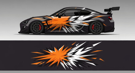 Fototapeta premium High speed race car with vibrant orange and white splash livery and aerodynamic design.
