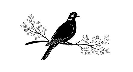 Obraz premium Black bird sitting on branch illustration