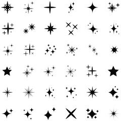 Obraz premium Collection of black starburst shapes and designs on white background