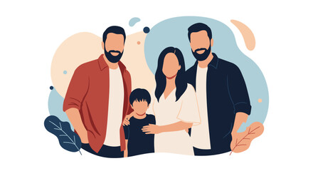 Fototapeta premium Family consisting of a mother, father, and two sons standing together in a friendly flat vector style portrait.