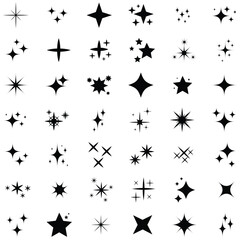 Fototapeta premium Collection of black starburst shapes and sparkles on white background