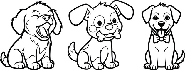 Obraz premium Cute dog friends coloring book page for kids and adults