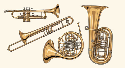 Fototapeta premium Set of Brass Musical Instruments Illustration