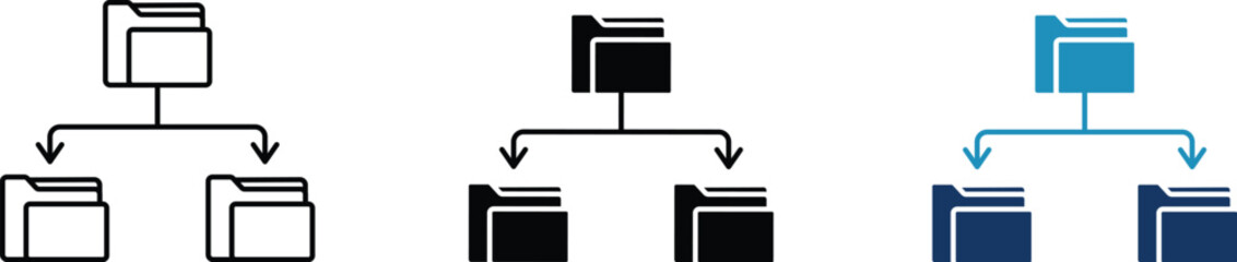 File hierarchy icon showing data structure and digital folder organization. Professional illustration for directory tree management, information architecture, and database record arrangement. © Shahar  ID: #7035539
