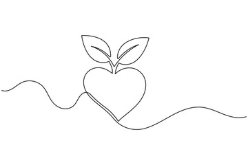 Fototapeta premium Heart shaped leaf continuous one line art for world environment day
