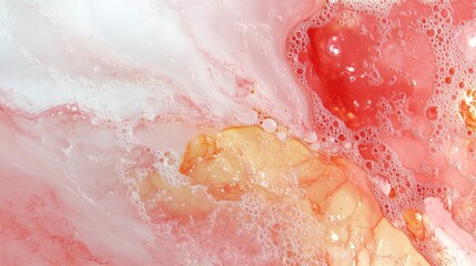 Fototapeta premium Aesthetic Bath Bomb: An artful swirl of vibrant colors and frothy textures in a close-up shot of a bath bomb dissolving, perfect for relaxation and sensory delight.