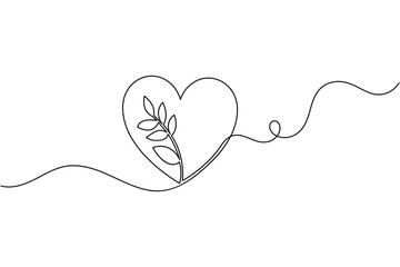 Fototapeta premium Heart shaped leaf continuous one line art for world environment day