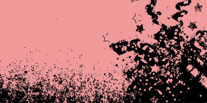 A grungy black ink splat pattern creates an abstract vector illustration with a dirty paint splash texture and spray drip border design on a liquid stain wallpaper