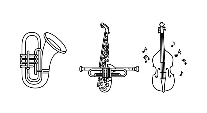 Set of Musical Instruments Outline Icons