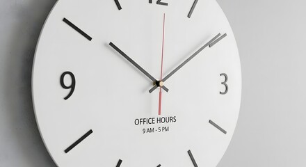 Fototapeta premium Minimalist wall clock showing office hours 9 am to 5 pm