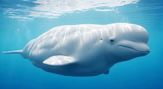 Graceful Beluga Whale Swimming Peacefully Through Clear Blue Water
