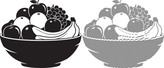 Two contrasting bowls filled with an assortment of fruits and berries displayed side by side © Mahadi