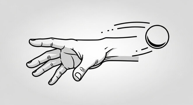 Hand throwing a ball with motion lines, illustration of throwing action.