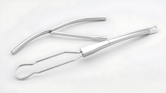 shortcoming. A stainless steel dental facebow isolated on a neutral background. STEM education sheets, lab safety posters, designed for biotech research communications, used by nutritionists.