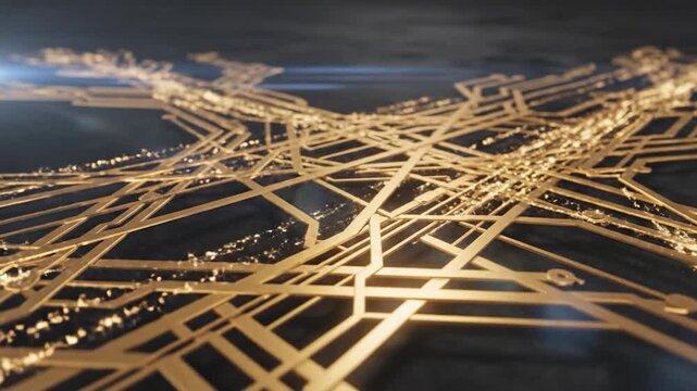 Intricate golden network of lines on a dark textured surface