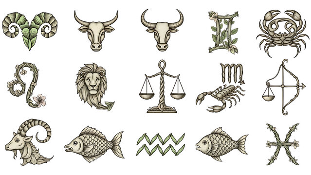 Set of 12 zodiac signs icons vector