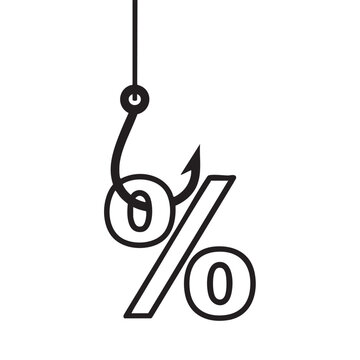 An illustration depicts a fishing hook catching a percent sign in a simple line drawing style on a white background.