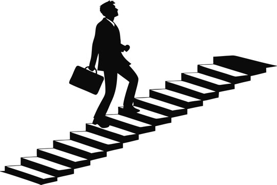 Businessman Carrying Briefcase Climbing Stairs Career Success Progress Silhouette Vector