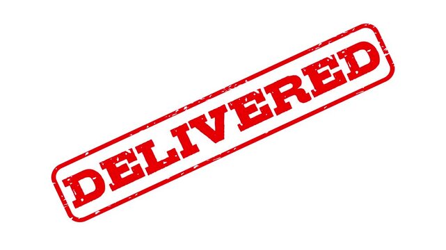 Red delivered stamp animation on green screen background for order completion