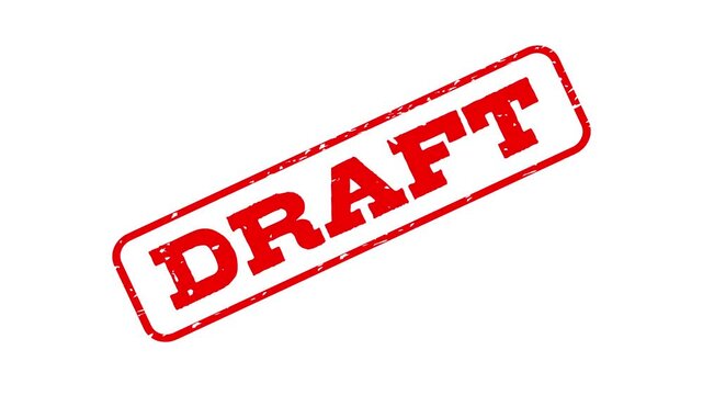 Red draft label stamp animation on green screen background for unfinished document status