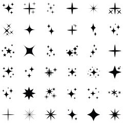 Obraz premium Collection of various black starburst shapes and designs on white background
