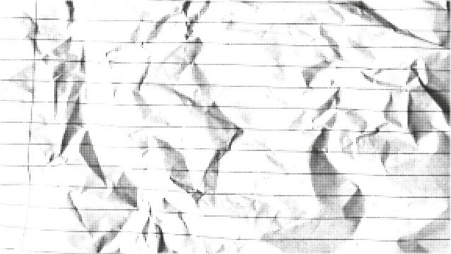 Abstract crumpled paper halftone texture with lines. Wrinkled monochrome surface with dotted pattern and subtle folds. Vector background for posters, covers and contemporary graphic layouts.