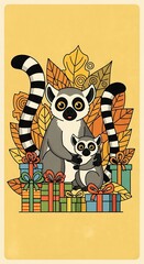 Fototapeta premium Lemur Family Gift.