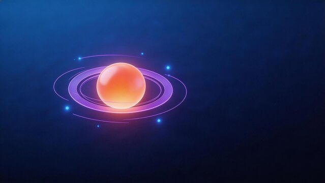 Orange sphere with glowing rings in space