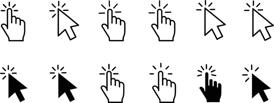 Computer mouse cursor click hand icons