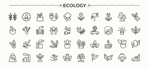 Ecology icon set. Minimalist icons collection. Environment modern icon set. It contains symbols to energy, environmental, environment, earth, planet and more.