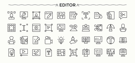 Editor related icon set. Contain linear symbols modification, correct, formatting, adjustable, align, update, adjust and more. Modern vector illustration. Editable vector stroke. Align icon set.