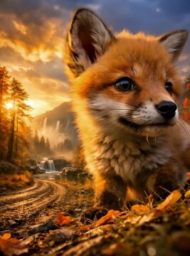Regard d'innocence : portrait d'un renardeau au c&oelig;ur de la for&ecirc;t.