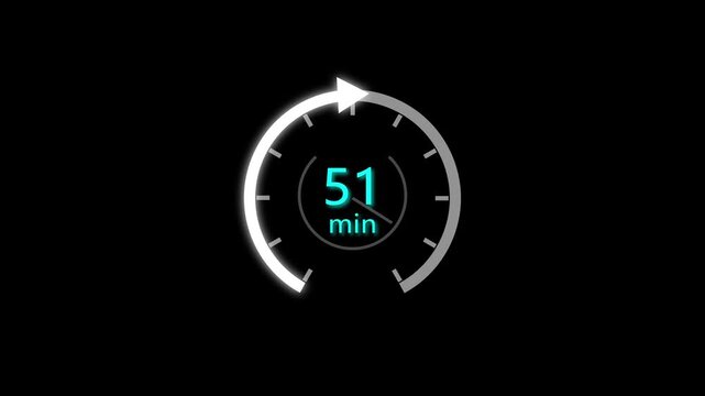 51 Min clock icon animation. 51 minute animation on black background and creating a stunning 4k video.